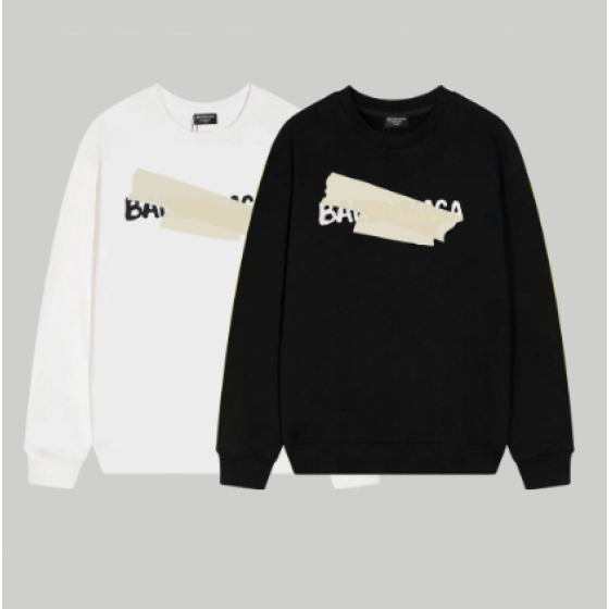 Balenciaga 23S New Unique Printed Crew Neck Sweatshirt with Cover-up Tape